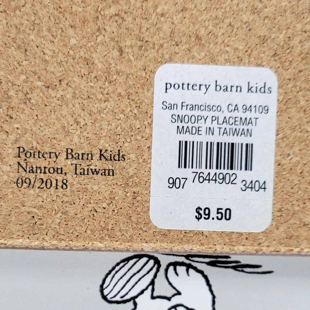 Pottery Barn Kids Peanuts Snoopy Woodstock Placemats 2018 Cork Back Set of 4
